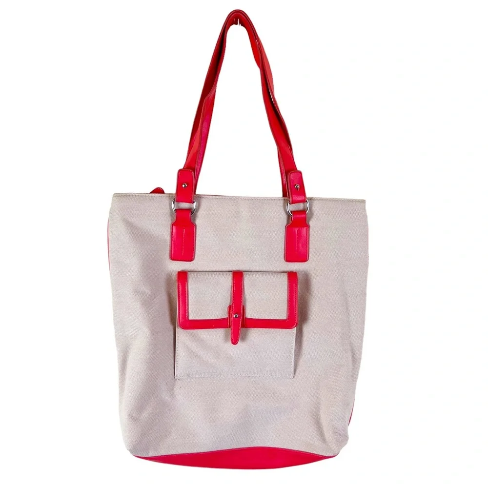 Coldwater Creek Orange Trim Beach Tote Bag Womens Canvas Travel